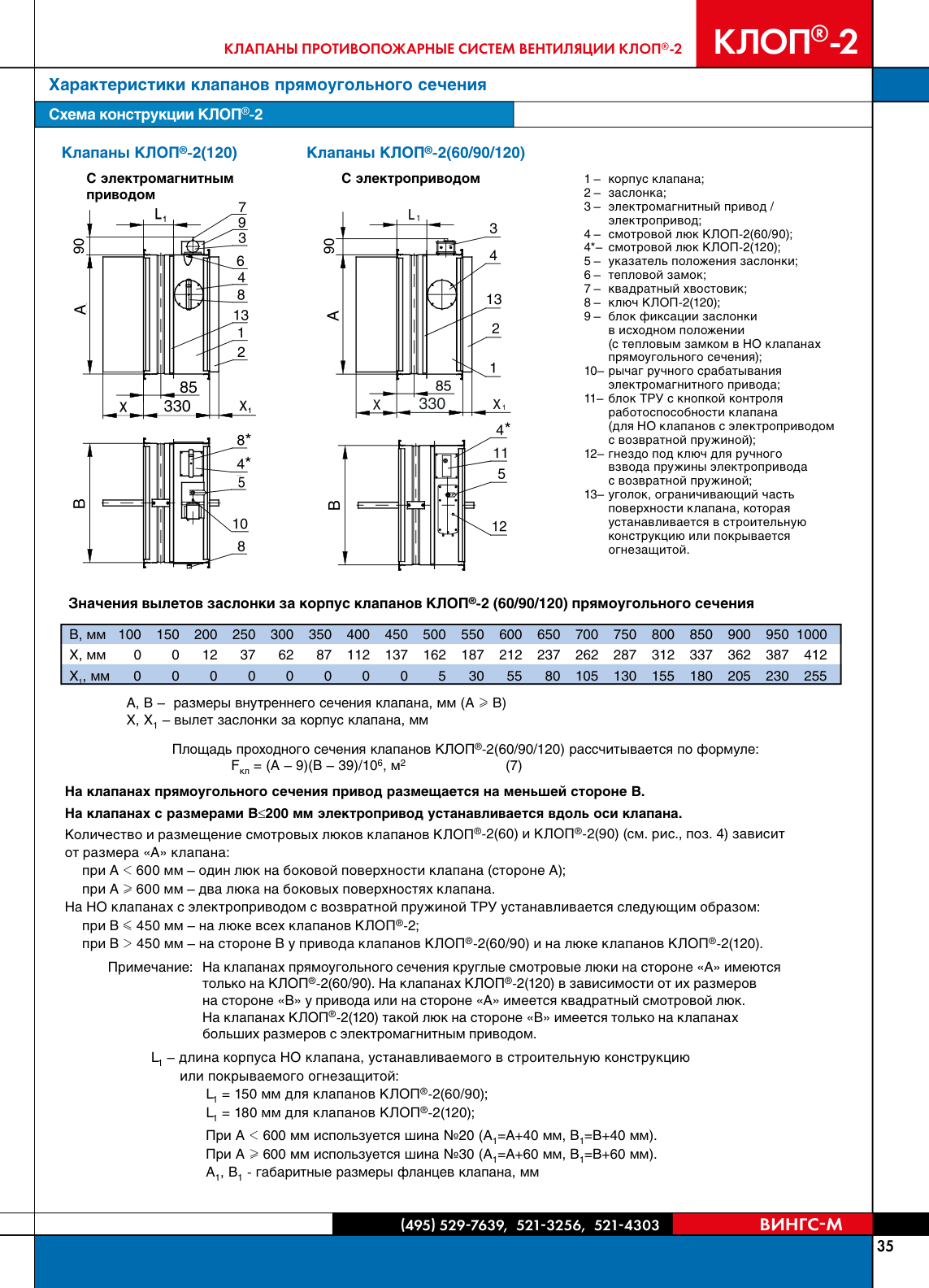 Взрывобезопасный клапан КЛОП-2(60/90/120)-НЗ-В прямоугольный с приводом